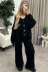 Mandi Black Ribbed Knit Cardigan and Trousers Loungewear Set