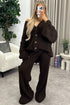 Mandi Brown Ribbed Knit Cardigan and Trousers Loungewear Set