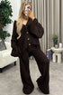 Mandi Brown Ribbed Knit Cardigan and Trousers Loungewear Set