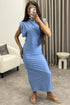 Naomhi Blue High Neck Draped Sleeve Slinky Maxi Dress