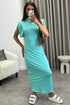 Naomhi Mint High Neck Draped Sleeve Slinky Maxi Dress