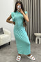 Naomhi Mint High Neck Draped Sleeve Slinky Maxi Dress