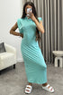 Naomhi Mint High Neck Draped Sleeve Slinky Maxi Dress