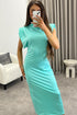 Naomhi Mint High Neck Draped Sleeve Slinky Maxi Dress