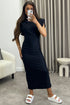 Naomhi Black High Neck Draped Sleeve Slinky Maxi Dress