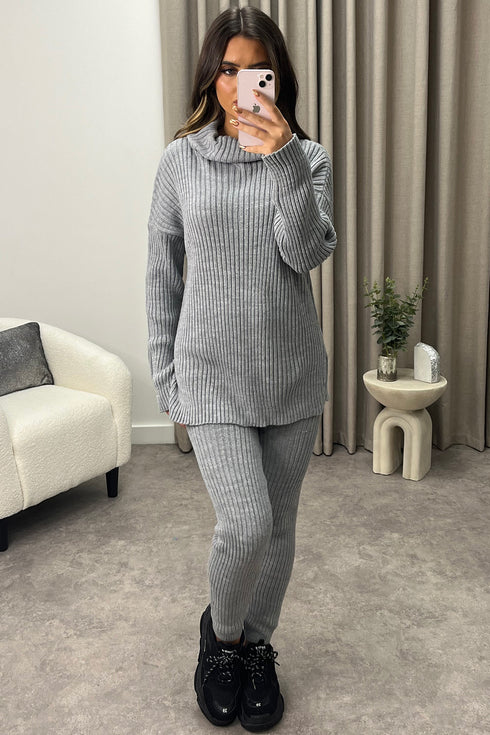 Juniper Grey Oversized Roll Neck Knitted Co-Ord