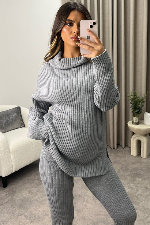 Juniper Grey Oversized Roll Neck Knitted Co-Ord
