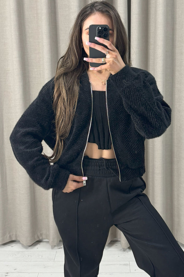 Naya Black Wool Look Zip Up Bomber Jacket