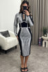 Veronica Black and White Aztec Print Cut Out Knit Midi Dress