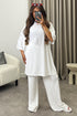 Julia White Textured Oversized Top and Wide Leg Trousers Co-Ord Set
