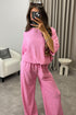 Julia Pink Textured Oversized Top and Wide Leg Trousers Co-Ord Set