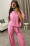Julia Pink Textured Oversized Top and Wide Leg Trousers Co-Ord Set