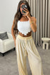 Chrissy Gold Plisse High Waisted Wide Leg Satin Trousers