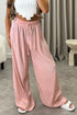 Chrissy Pink Plisse High Waisted Wide Leg Satin Trousers