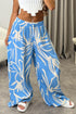 Aubrey Blue Tropical Print Plisse High Waisted Wide Leg Trousers