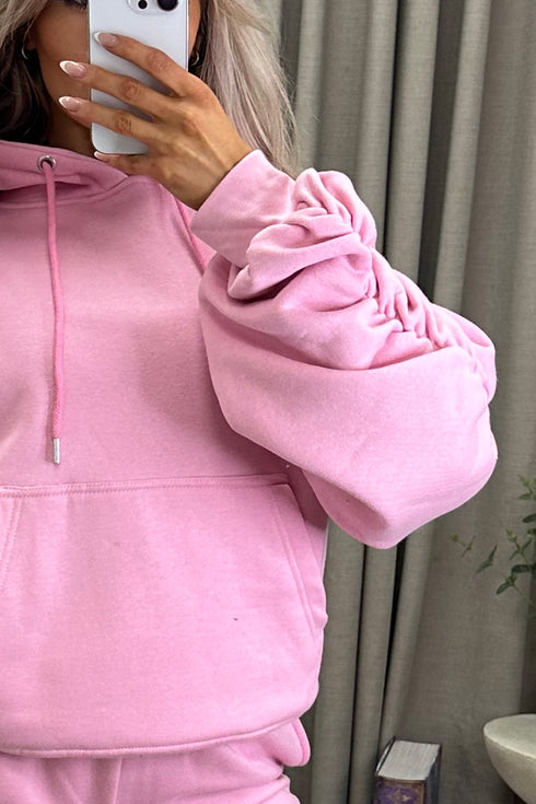 Lizzy Pink Ruched Detail Hoodie and Joggers Tracksuit