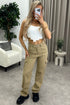 Marilyn Dark Beige Double Pocket Wide Leg Cargo Denim Jeans