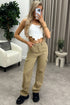 Marilyn Dark Beige Double Pocket Wide Leg Cargo Denim Jeans