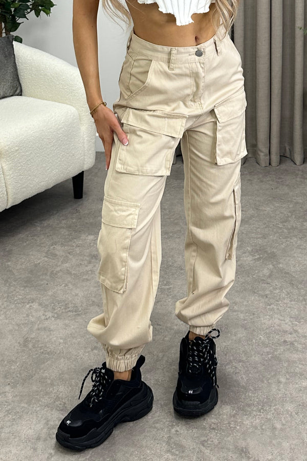 Krissy Beige Double Pocket Cargo Trousers