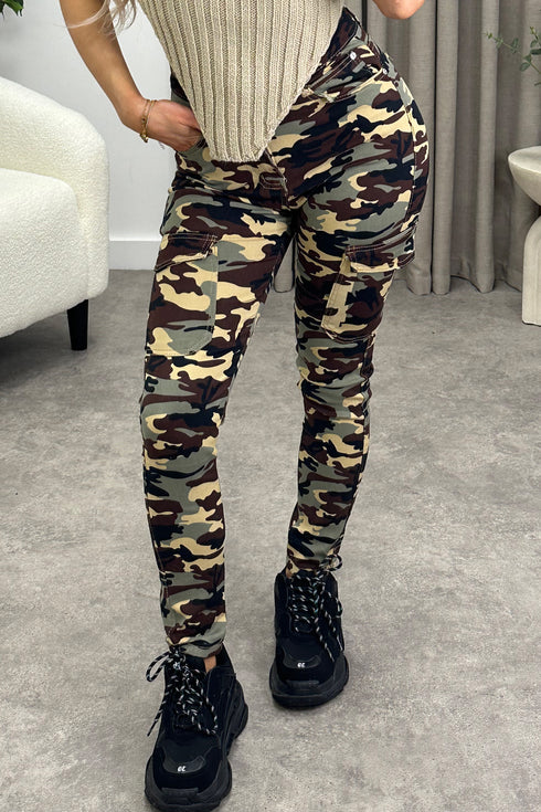 Eliza Khaki and Black Camo Cargo Trousers