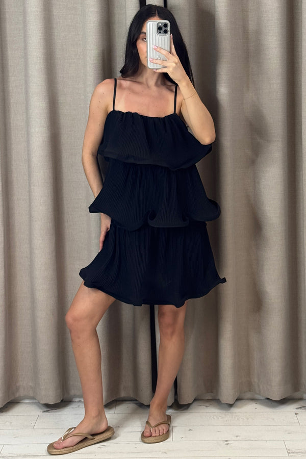 Christa Black Plisse Tiered Ruffle Dress