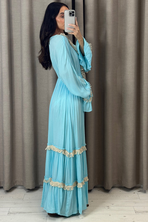 Lenny Blue Tassel Tiered Maxi Dress