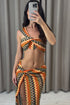 Renie Orange Crochet Knit Crop Top and Maxi Skirt Co-Ord Set