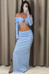 Aila Blue Waffle Starfish Embellished Bardot Top and Skirt Co-Ord Set