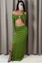 Aila Green Waffle Starfish Embellished Bardot Top and Skirt Co-Ord Set