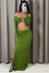 Aila Green Waffle Starfish Embellished Bardot Top and Skirt Co-Ord Set