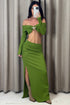 Aila Green Waffle Starfish Embellished Bardot Top and Skirt Co-Ord Set