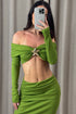 Aila Green Waffle Starfish Embellished Bardot Top and Skirt Co-Ord Set