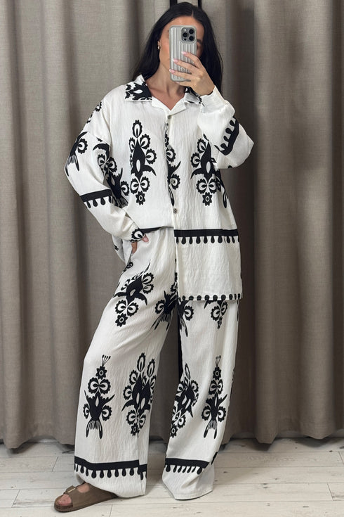 Tyler White Printed Oversized Shirt and Wide Leg Trousers Co-Ord Set