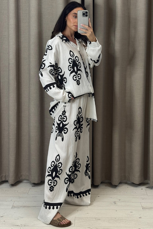 Tyler White Printed Oversized Shirt and Wide Leg Trousers Co-Ord Set
