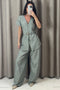 Sady Green Stripe Gold Button Waistcoat and Wide Leg Trousers Co-Ord Set