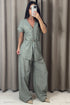 Sady Green Stripe Gold Button Waistcoat and Wide Leg Trousers Co-Ord Set
