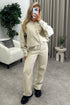 Emellie Beige Seam Front Zip Up Bomber Jacket and Joggers Tracksuit Set