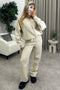 Emellie Beige Seam Front Zip Up Bomber Jacket and Joggers Tracksuit Set