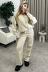 Emellie Beige Seam Front Zip Up Bomber Jacket and Joggers Tracksuit Set