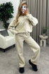 Emellie Beige Seam Front Zip Up Bomber Jacket and Joggers Tracksuit Set