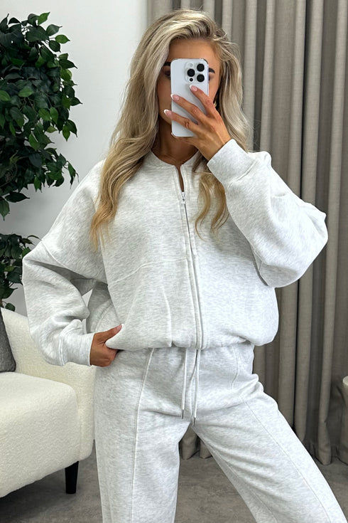 Emellie Grey Seam Front Zip Up Bomber Jacket and Joggers Tracksuit Set