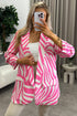Ariella Pink Zebra Print Ruched Sleeve Oversized Blazer