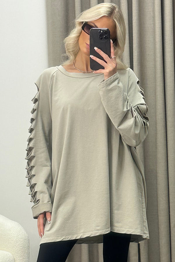 Lisa Beige Slash Sleeve Oversized Jumper Dress