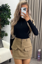 Caroline Beige High Waisted Cargo Pocket Utility Mini Skirt
