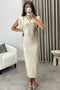 Naomhi Gold High Neck Draped Sleeve Slinky Maxi Dress