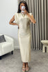 Naomhi Gold High Neck Draped Sleeve Slinky Maxi Dress