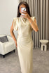 Naomhi Gold High Neck Draped Sleeve Slinky Maxi Dress