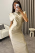 Naomhi Gold High Neck Draped Sleeve Slinky Maxi Dress