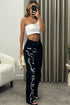 Esther Black Line Art Face Print High Waisted Denim Jeans