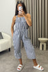 Esmme Grey Stripe Print Frill Detail Culotte Jumpsuit